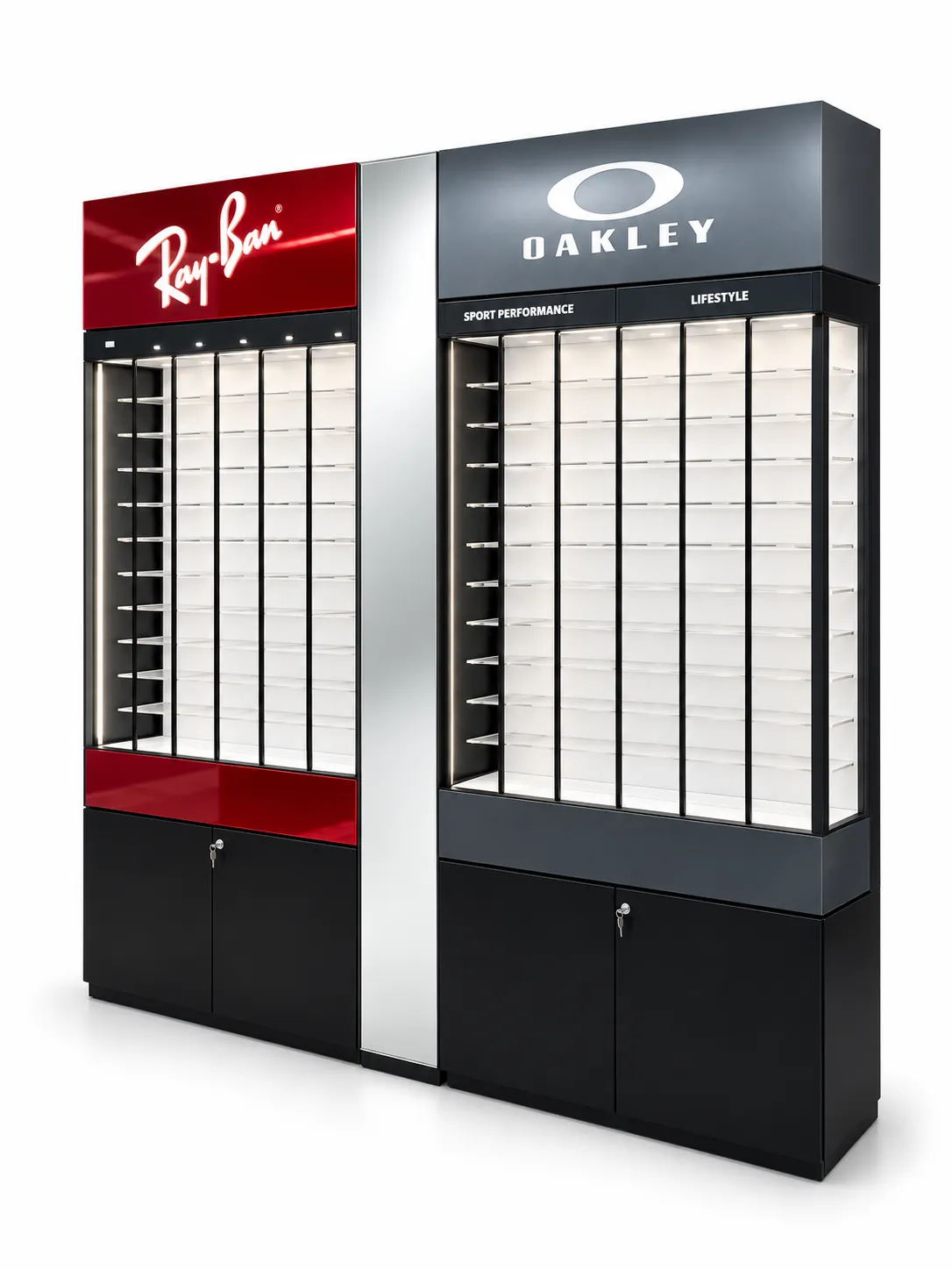Mueble expositor de gafas compartido por Ray-Ban y Oakley