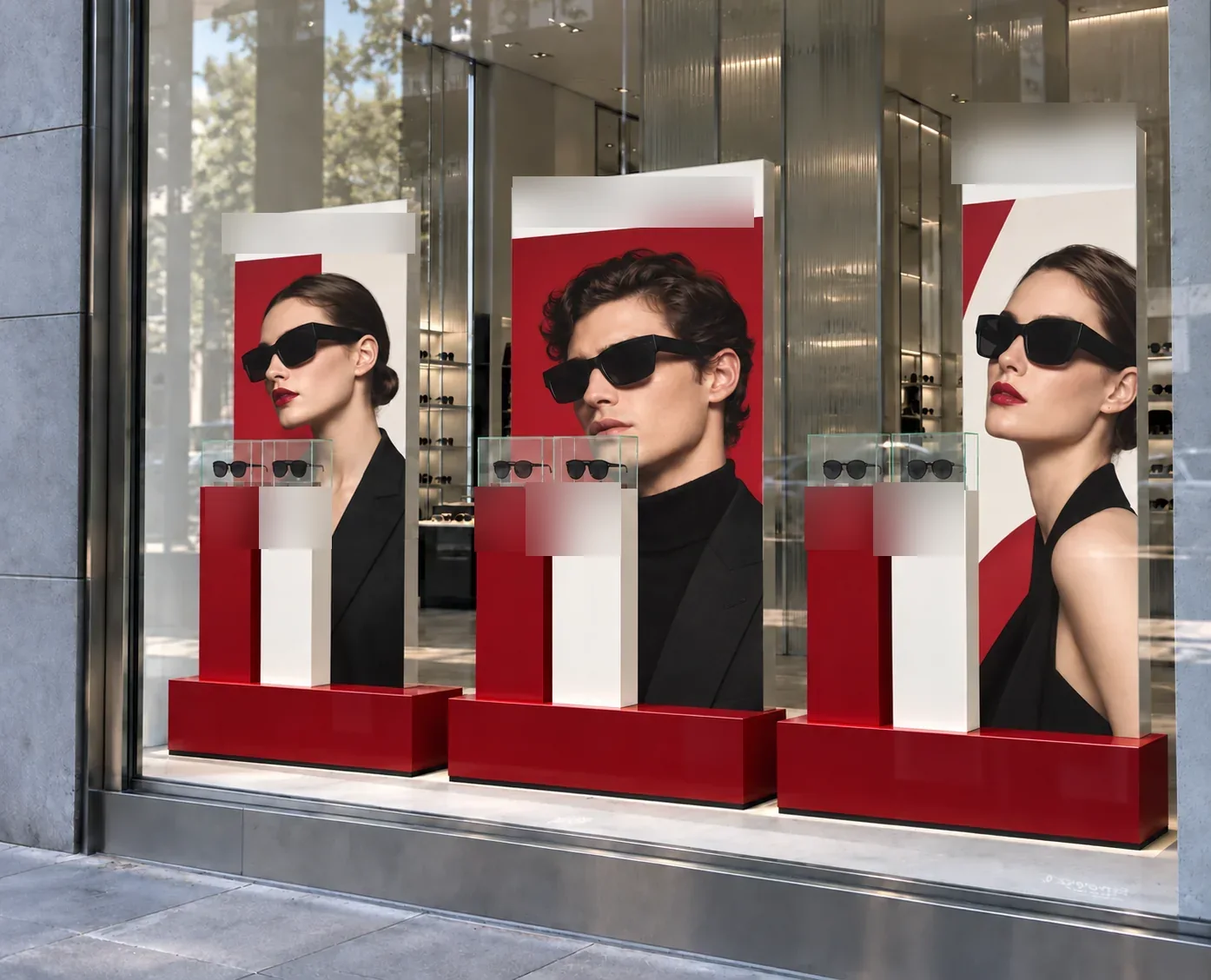 Escaparates de campaña para el lanzamiento de una colección de gafas de sol